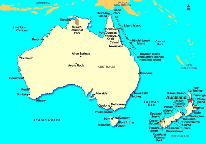 Auckland në hartë të botës