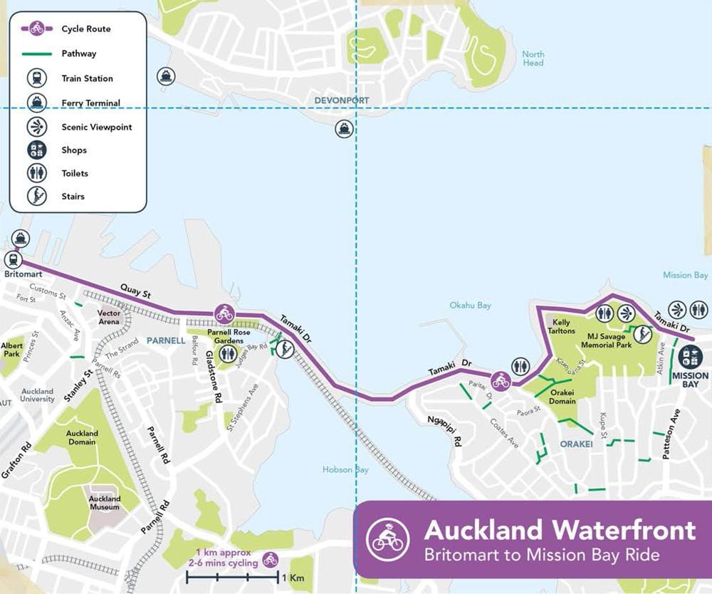 pink cycleway Auckland hartë