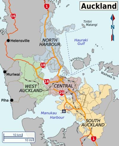 harta e Auckland rrethe