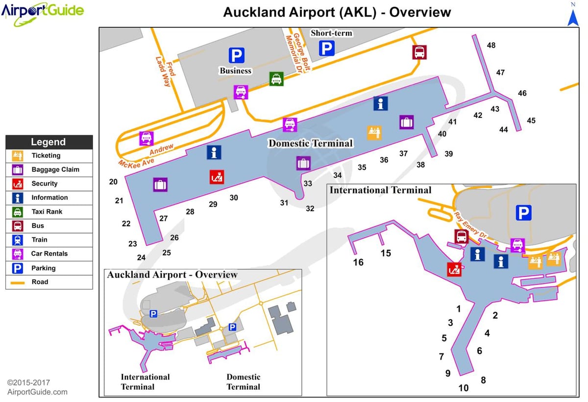 Auckland aeroporti ndërkombëtar hartë